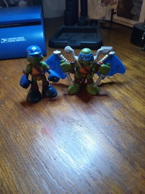 TMNT 2.5 inch LEONARDO  half shell heroes Lot 2014 Biker And Wing Glider Read