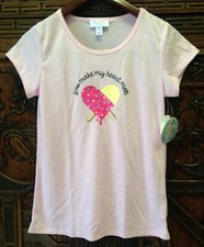 New Family PJs Kids Printed Short Sleeve Pajama Top, Pink, Size 14/16