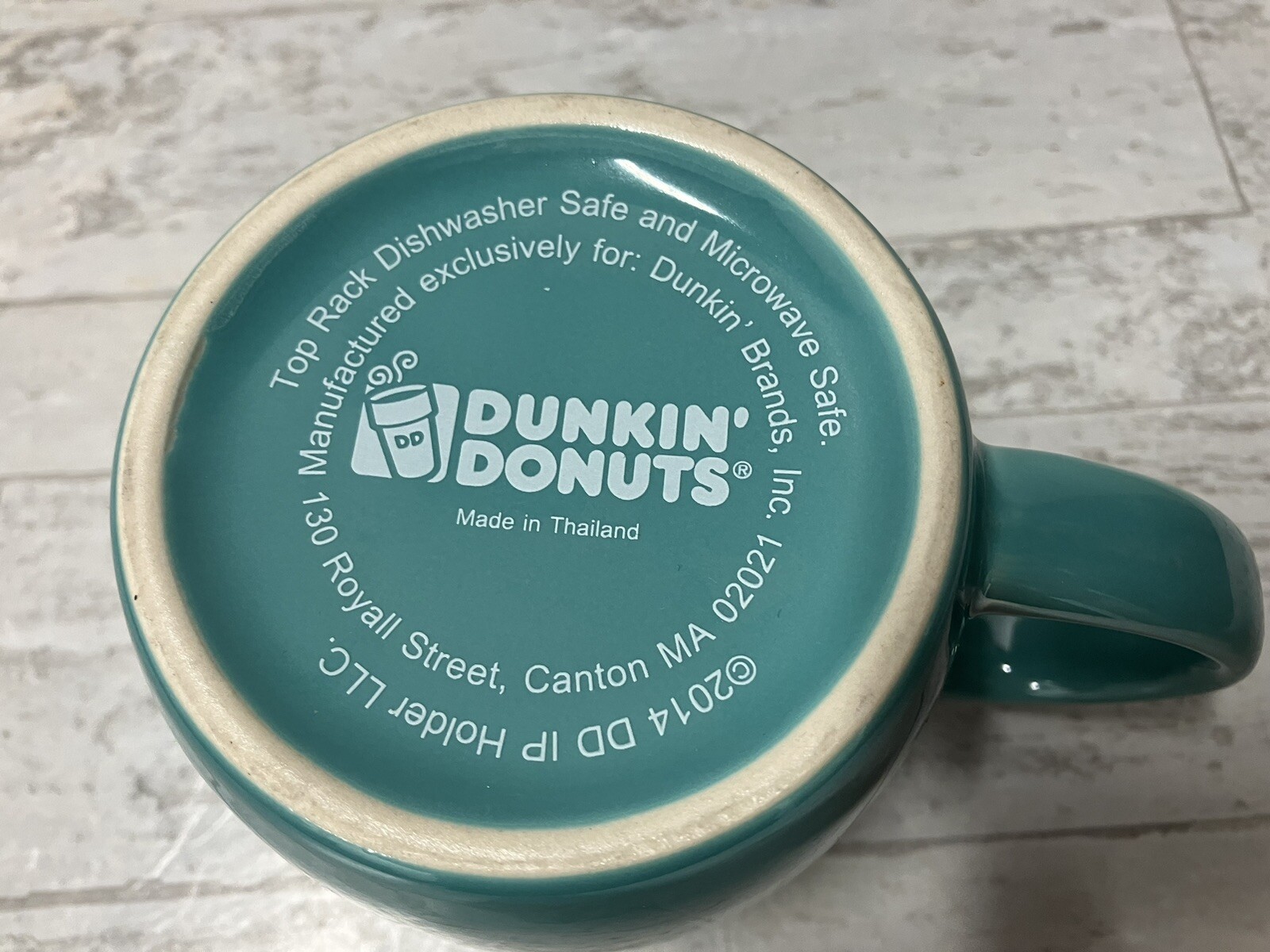 Dunkin Donuts 2014 Teal Iridescent Pearl Green Circle Logo Coffee Tea Mug Cup
