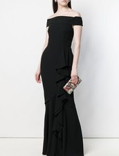 ALEXANDER MCQUEEN Black Off the Shoulder Cascading Ruffle Gown (Size 40) - $4175