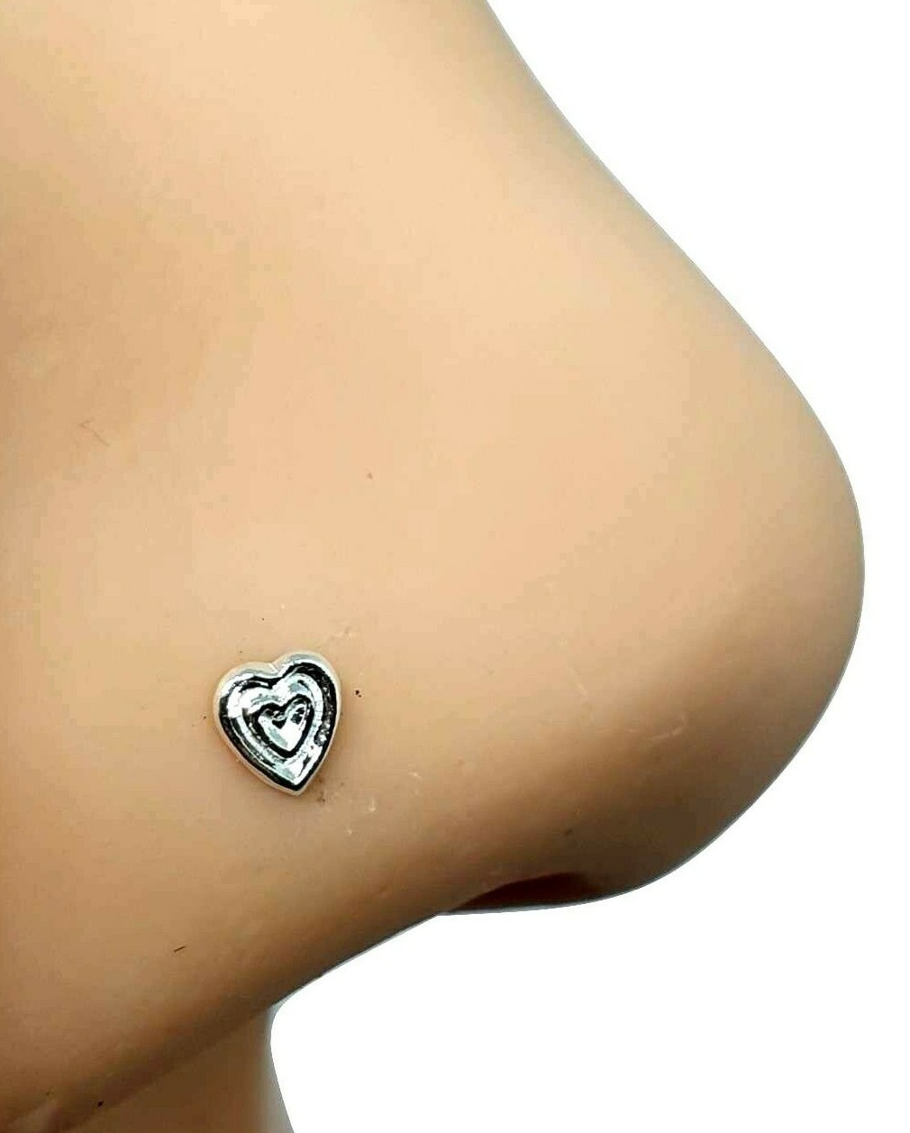Heart Nose Stud Love is Love 22g (0.6mm) 925 Sterling Silver Straight L Bendable