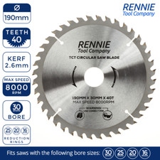 190mm x 40T TCT Circular Wood Saw For Bosch Makita Dewalt Mitre Etc
