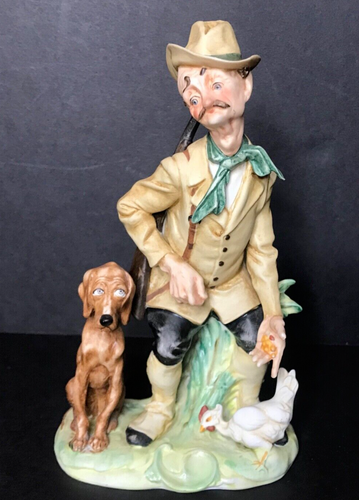 Ancienne statue figurine homme chasseur avec chien vintage - made in Japan #1043 - Photo 1/12