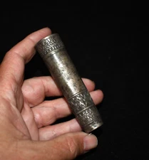 Antique Engraved  Silver Tube w/ Removable Cap from Thailand