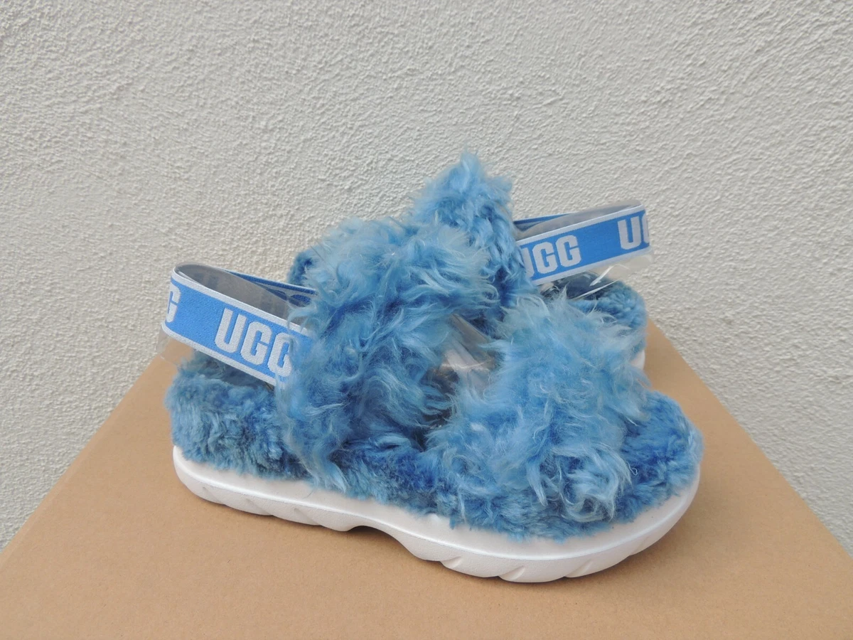 UGG BLUE FLUFF SUGAR FAUX FUR SLIPPER SLIDE SANDALS, WOMEN US 12/ EUR 43  ~NIB