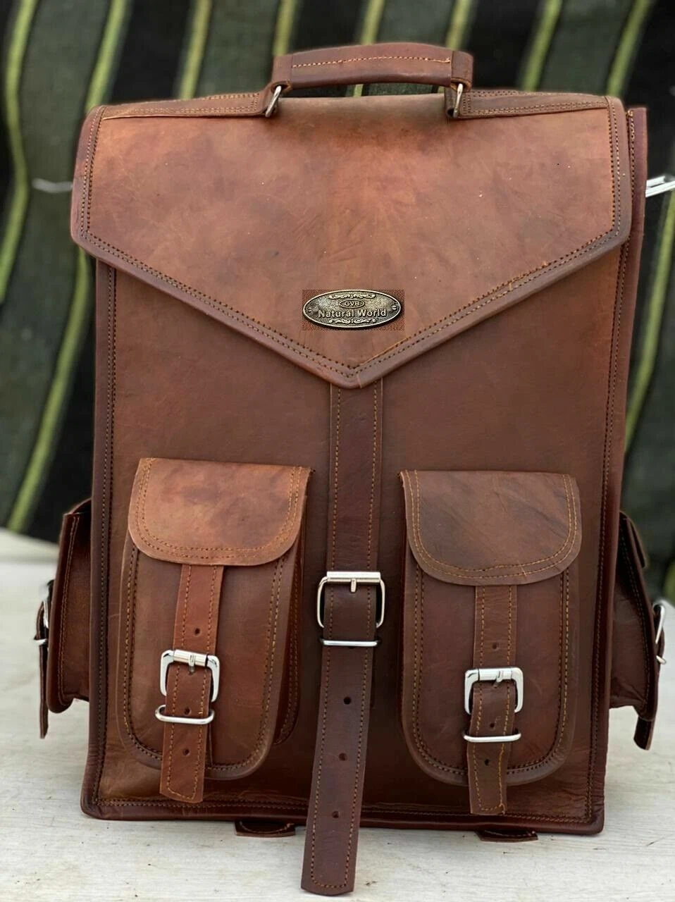 Leather Laptop Backpack Travel Rucksack Messenger Bag Brown Vintage Goat Hide