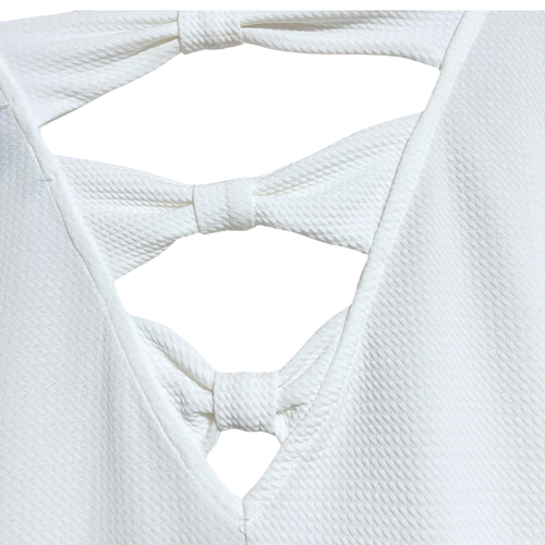 Forever 21 Plus abito sole donna taglia 1x nuovo avorio bianco waffle maglia skater fiocco - Foto 3 di 13