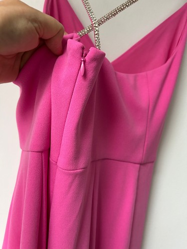 AIDAN Adrianna Papell Hot Pink Diamante Straps Column Evening Dress Gown UK14 - Picture 18 of 20