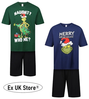 MENS CHRISTMAS PYJAMAS THE GRINCH SHORT PJ SET XMAS NIGHT WEAR S M L XL XXL NEW