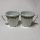 Vintage 2 Pyrex 1410 Spring Blossom Crazy Daisy Milk Glass Coffee Mugs USA