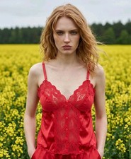 Vintage 90s Y2K Ashley Taylor Red Lace Camisole Size M Coquette Indie Sleaze