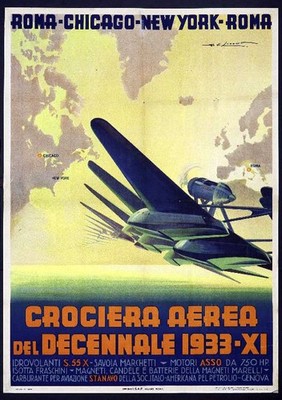 Crociera Aerea del Decennale 1933 Poster - Italian Aviation Art Deco 24x32 