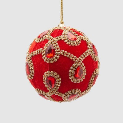 EDG Enzo De Gasperi Kugel Christbaumkugel 10cm Samt mit roten Edelsteinen