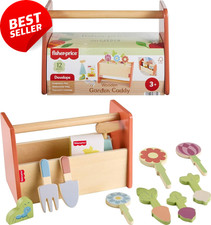 Wood Pretend Play Garden Caddy Set 12PC Kids Toy Tools Plants Ages 3 