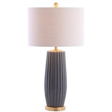 JONATHAN Y 28.5" Gray Modern Ceramic Table Lamp for Living Room Bedroom, Flut...