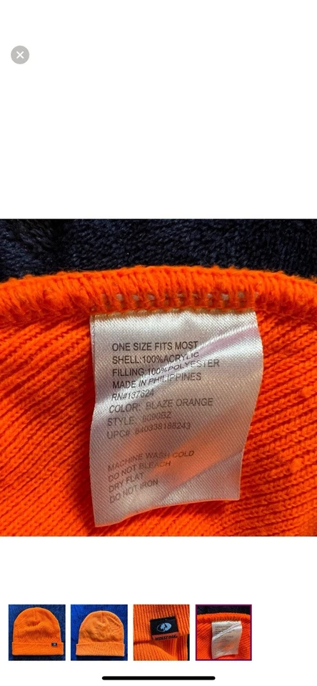 Mossy Oak Insulated Beanie One Size Fits All Orange Hunting Outdoor Hat - Image 4 of 4