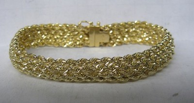 14K MASSIVES GOLD 7..5'' FUNKELNDES 5-REIHIGES SEIL 11mm ARMBAND ITALIEN 10,6 GRAMM SCHÖN