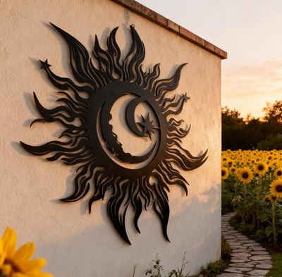 Big Metal Sun & Moon Wall Decor - Handmade Outdoor Garden Art