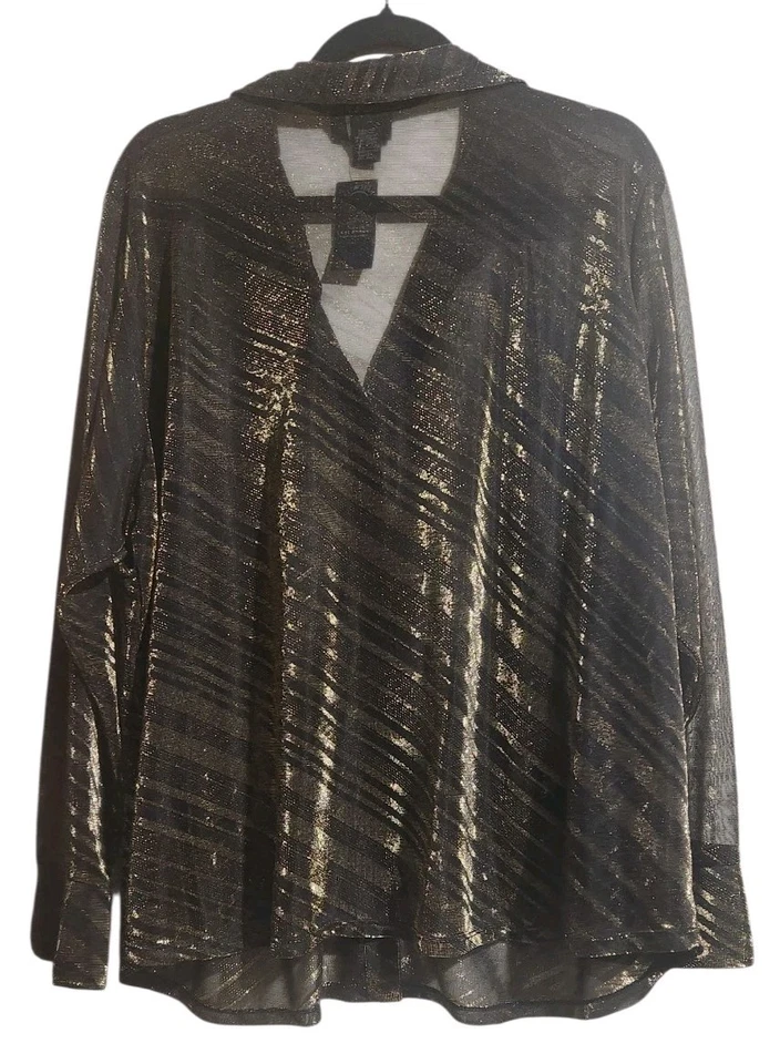 Blusa Venezia Jeans 22/24 Preta Dourada Manga Longa NOVA Botão para Baixo Vintage Transparente - Imagem 4 de 4