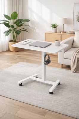 Höhenverstellbarer Laptop Tisch mit Rollen Überbett Tisch Mobiler Schreibtisch