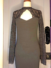 S 8 10 Black Sexy Dress Lycra Lace Long Sleeve Body Con Evening Party Xingumei