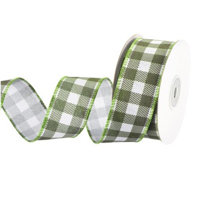 Moss Green Checkered Ribbon,1.5 Inch x 10 Yards Wired Edge Gingham Ribbon