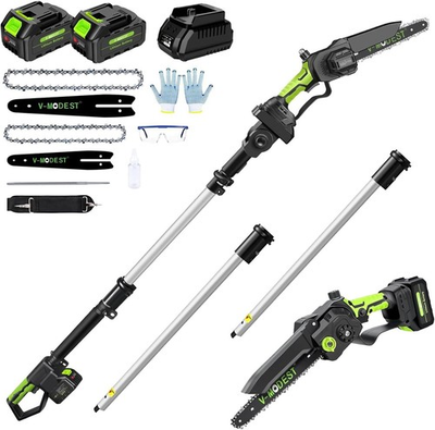 #ad 2 IN 1 Brushless 6quot;8quot; Bar Cordless Pole Saw Tree Trimming Kit Electric Pole Saw $169.99