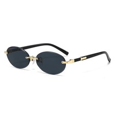 New Rimless Sunglasses Oval Fashion Popular Women Men Shades Small Ellipse Sun G