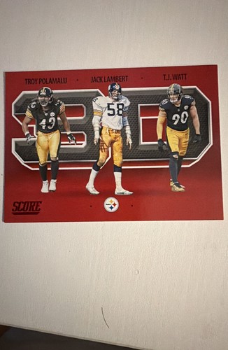 Troy Polamalu/ Jack Lambert/ T.J. Watt #3D4 — 2021 Panini Score 3D football card