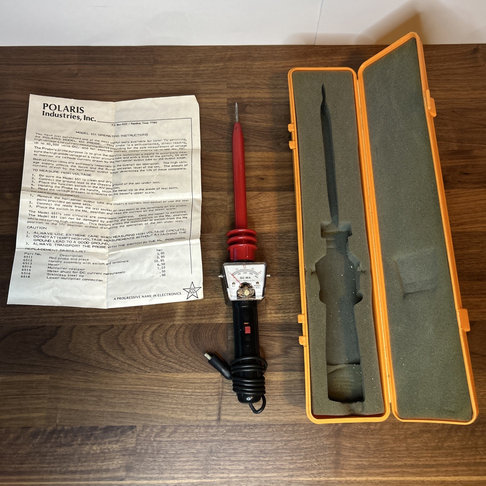 POLARIS MODEL 651 HIGH VOLTAGE PROBE METER 40KV, 400MA UNTESTED
