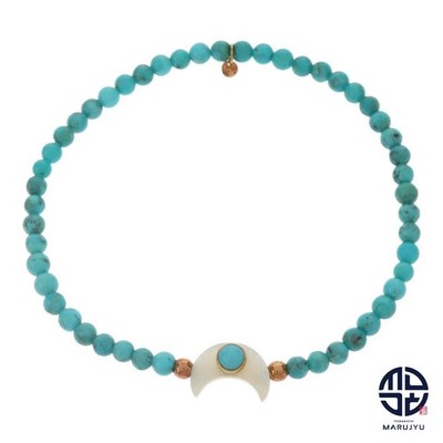 TOUS 750YG K18 Gelbgold Türkis Mond Motiv Armband Stretch Schmuck Gebraucht