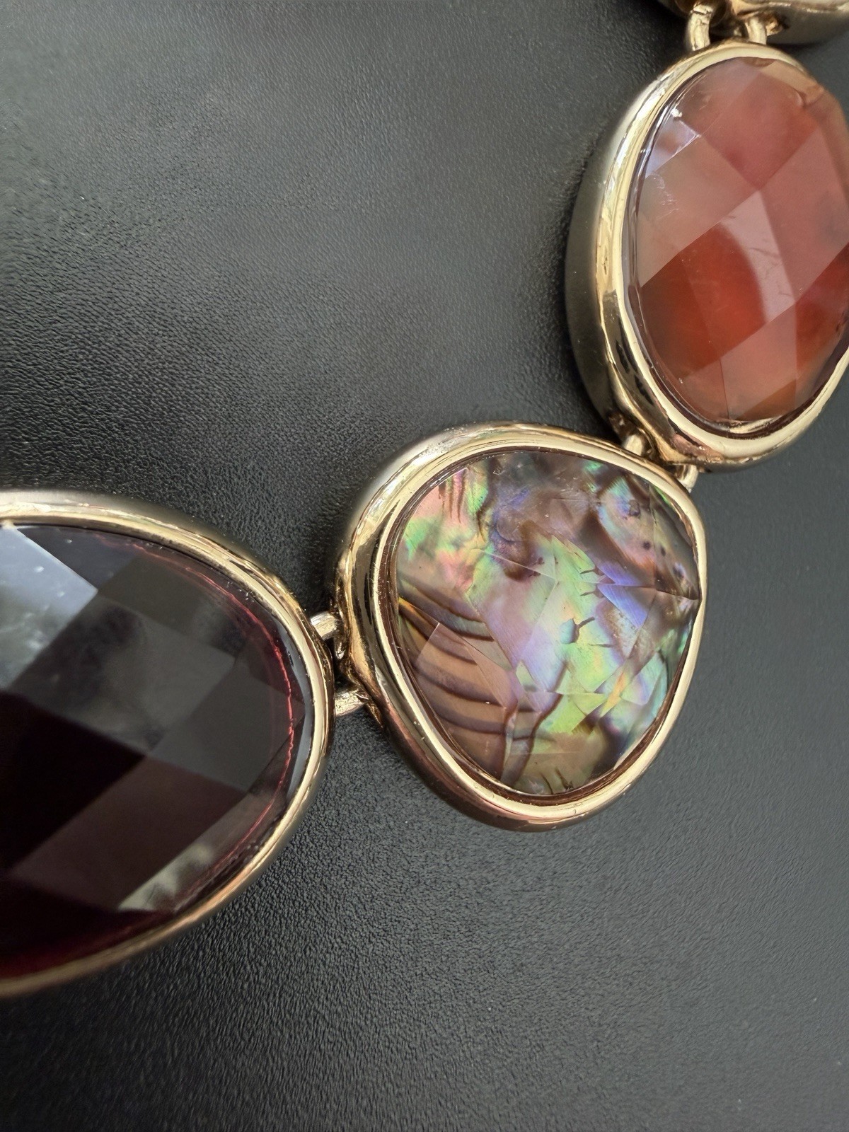 Anne Klein Multi Stone Abalone Shell Necklace Gol… - image 11