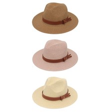 Women's Panama Soft Shaped Straw Hats Fedora Summer Beach Sun Cap Wide Brim Hat