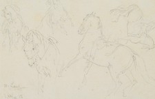 H. LANG (1810-1859), Pferdestudien, Bleistift Romantik Tiere 1800-1849 Zeichnung