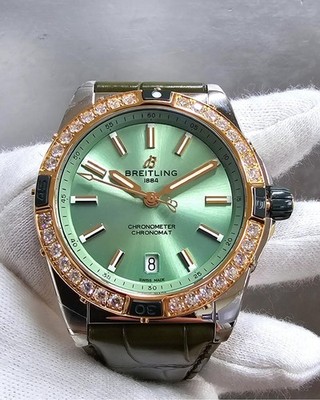 Breitling Super Chronomat 38mm 18K Rose Gold Diamond Mens Watch U17356531L1P1