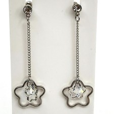 Vintage Y2K Silver Tone Star Dangle Drop Earrings Crystal Rhinestone Long Chain