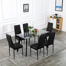 Faux Marble Dining Table Set Rectangular Table and 4 / 6 PU Leather Chairs