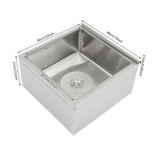 19x16x8" Stainless Steel Floor Mount Kitchen Sink Single Bowl Basin with Baffle