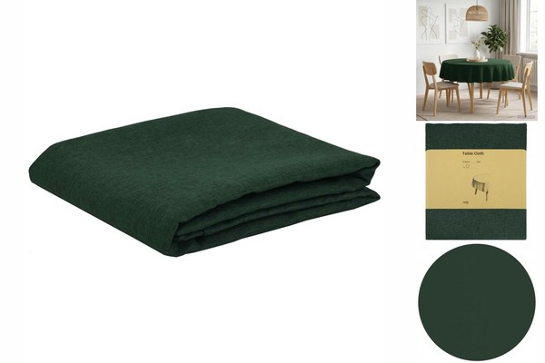 Tischdecke Rund DunkelgrüN Ø 140 Cm Leinen-Optik-image