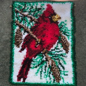 Vintage Handcrafted Latch Hook Cardinal BIRD Wall Hanging  25” X 18” Retro