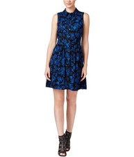 G.H. Bass & Co. Womens Floral Shirt Dress, Blue, Medium
