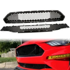 For 2018-2022 Ford Mustang Front Upper Grille + Lower Mesh Grill Honeycomb Black