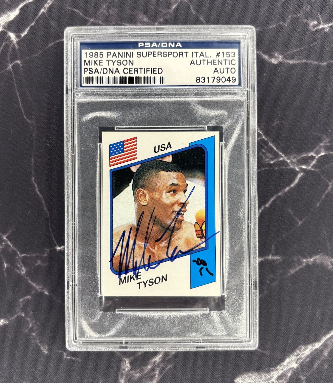 1985 1986 Panini Supersport Italian Mike Tyson Signed Rookie PSA READ view 1