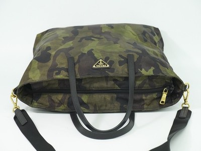 PRADA Camouflage Nylon 2way Shoulder Tote Bag Khaki Black Brown | eBay