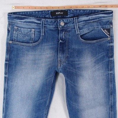 Mens Replay M914 ANBASS Stretch Slim Tapered Blue Jeans W33 W34 L32