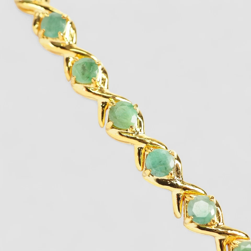 Pulsera fina colombiana de plata de ley 925 con piedras preciosas naturales esmeralda verde viva Foto 2 de 4