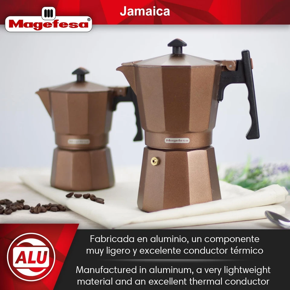 Cafetera espresso Jamaica marrón con estufa, olla moka italiana de 12 tazas (20 oz) para... Foto 2 de 4