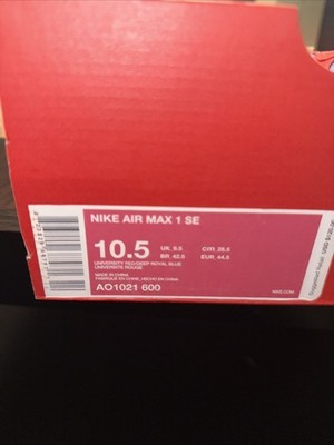 NIKE AIR MAX 1 SE US 10.5 SATIN UNIVERSITY RED DEEP ROYAL BLUE RETRO AO1021-600