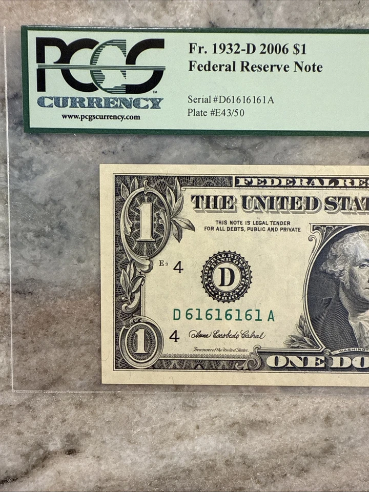 Super Repeater Fancy Serial Number $1 2006 FRN (61616161) Fr. 1932-D PCGS50 - Image 3 of 4