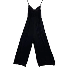 Jun & Ivy Size L Jumpsuit Crochet Lace Gauzy Flowy Wide Leg Whimsigoth Witchy